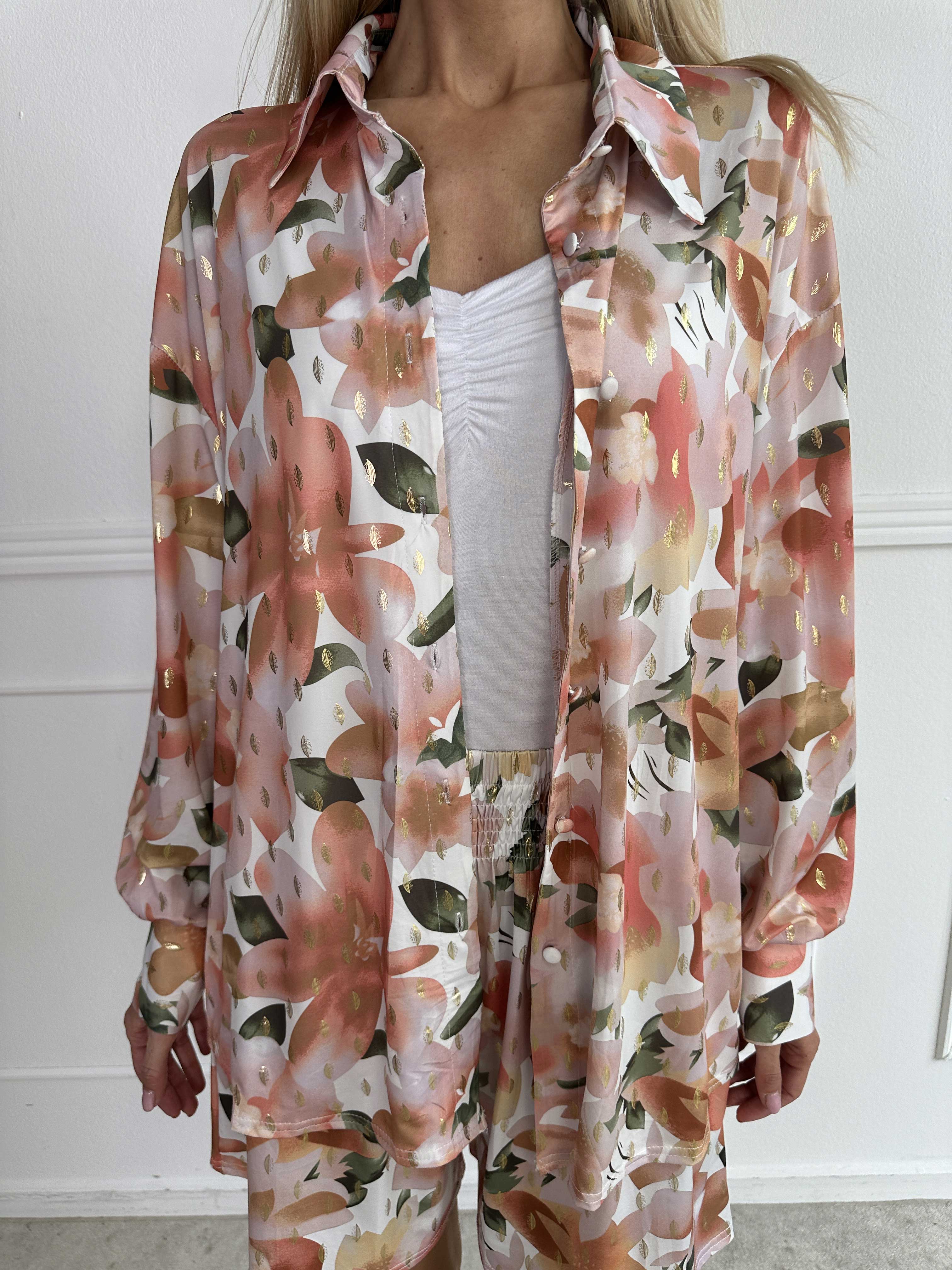 Pamy Sweet Flower - Skjorte i elastisk blomstret stof